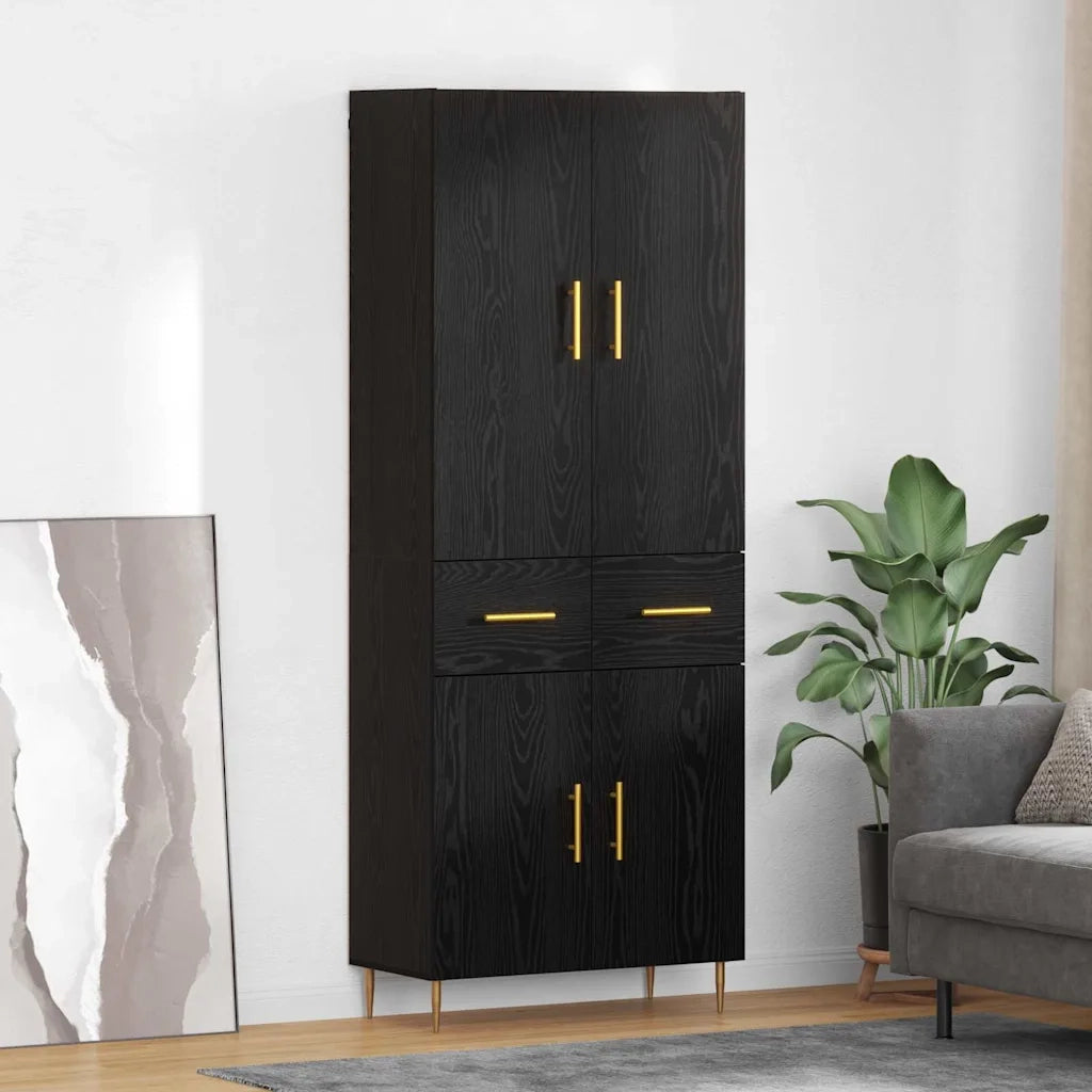 Credenza | Madia | Buffet da pranzo | Armadio da pranzo Rovere Nero 69,5 x 34 x 180 cm Legno multistrato