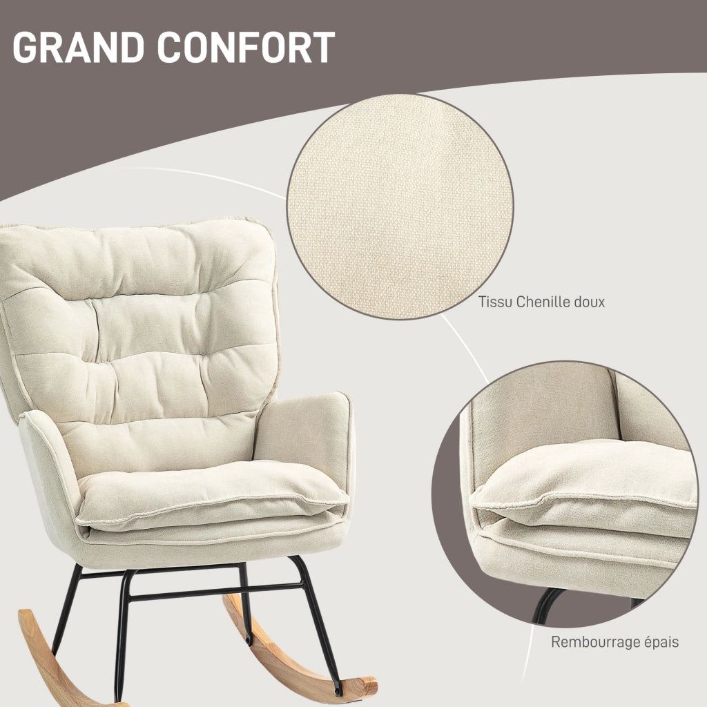 Poltrona a Dondolo ¨C Zephmum ¨C Tessuto Chenille, Imbottita, 71x98.5x97 cm, Beige