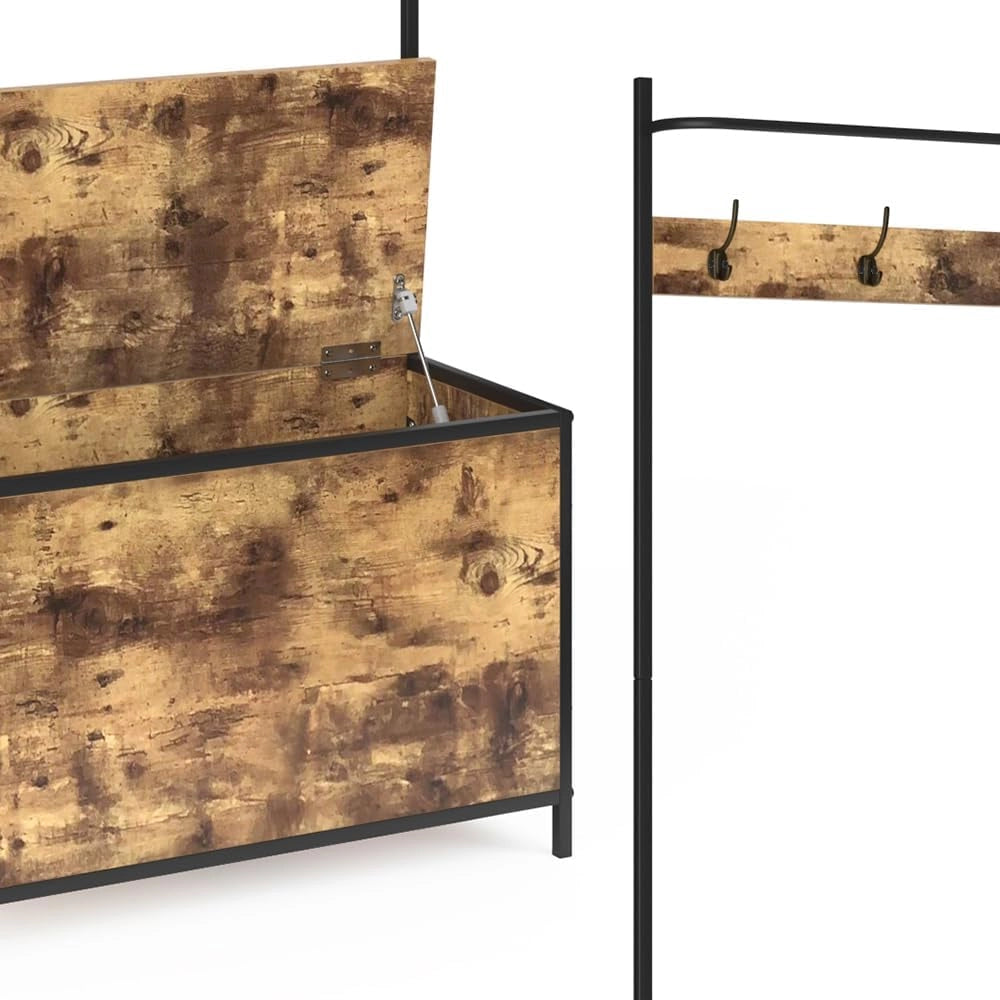 Armadio da ingresso Fyrk, Rovere rustico, 65 x 175 cm, con 9 ganci, combinabile con ripiano per scarpe e superficie d’appoggio