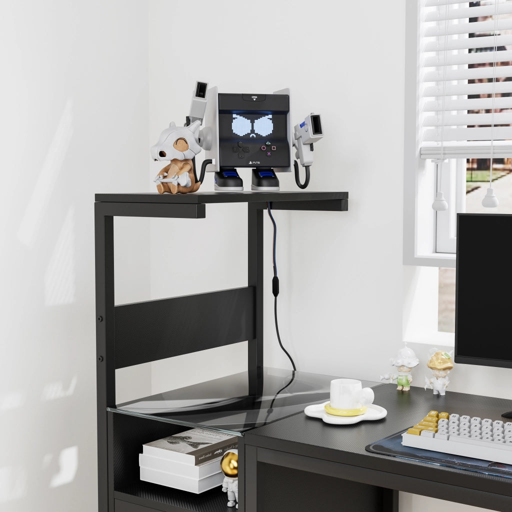 Scrivania per Computer con Ripiani e Presa USB ¨C MINIMAL ¨C Nero
