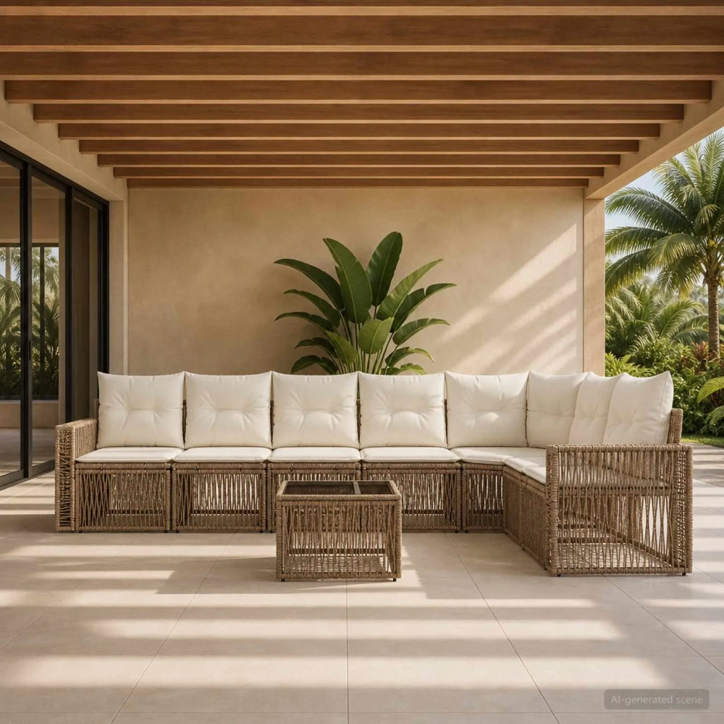 Set Divano da Giardino 8 pcs Beige e Bianco Crema polyrattan 3435138