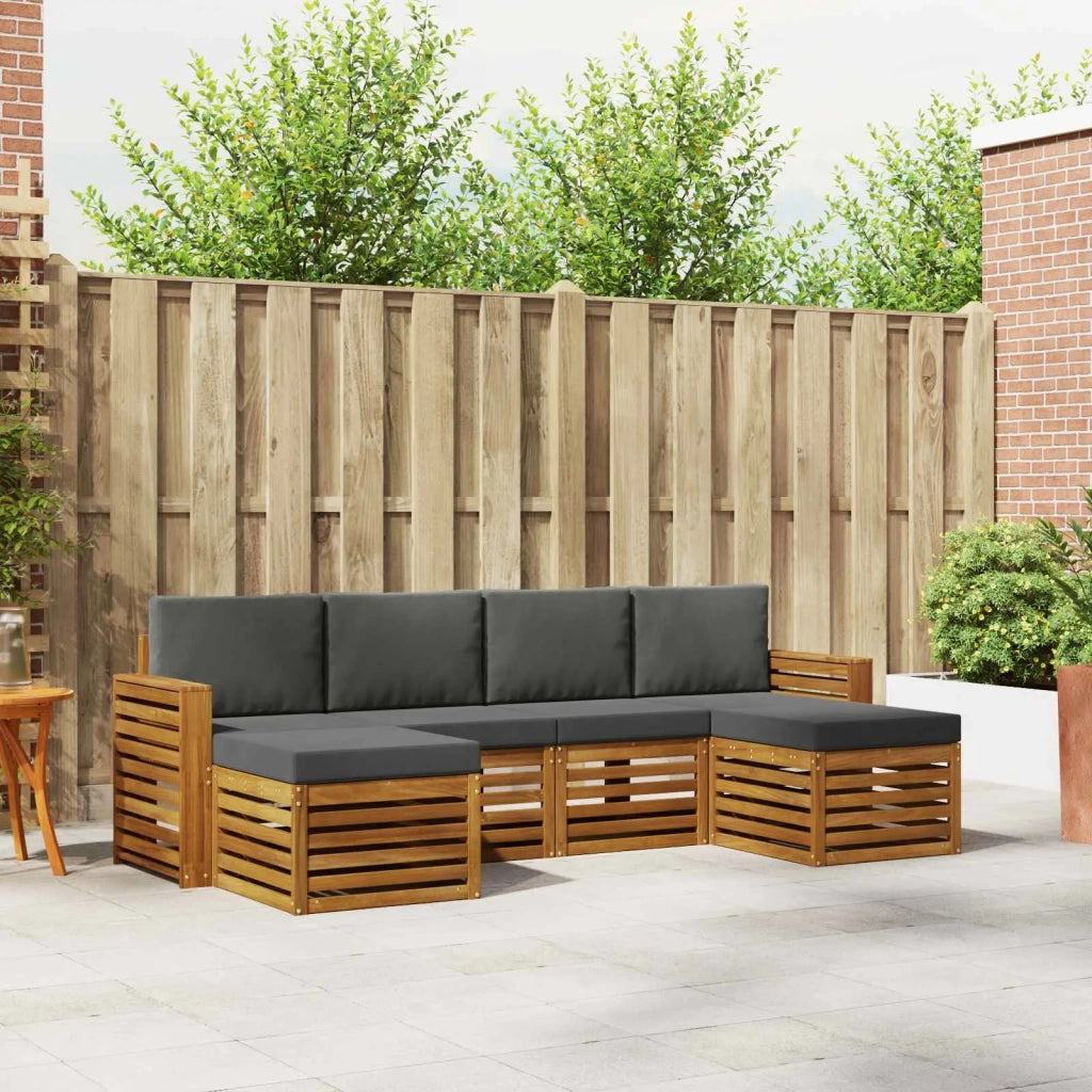Set divani 6 pcs Naturale e Antracite Legno di Acacia Massello 3375257