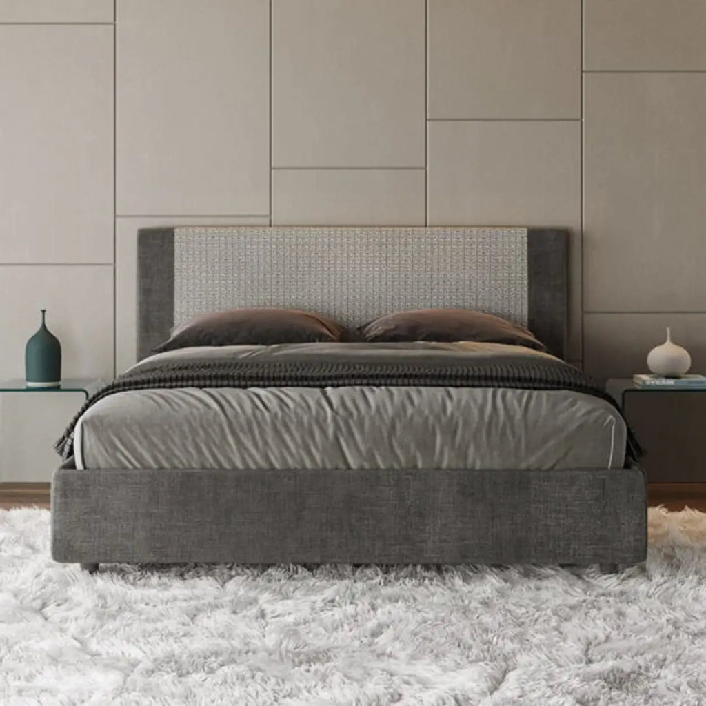 Letto matrimoniale contenitore imbottito 160x200 tessuto Labirinto 2 grigio Rosal