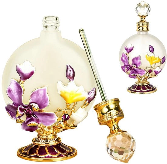 Set di flaconcini di profumo in vetro 30 ml vuoti con magnolia rosa, 1 pacchetto di atomizzatore antico per flaconcini di profumo, flaconcino portatile per oli essenziali decorativo per donna, decorazione per tavolo, dressò, regalo.