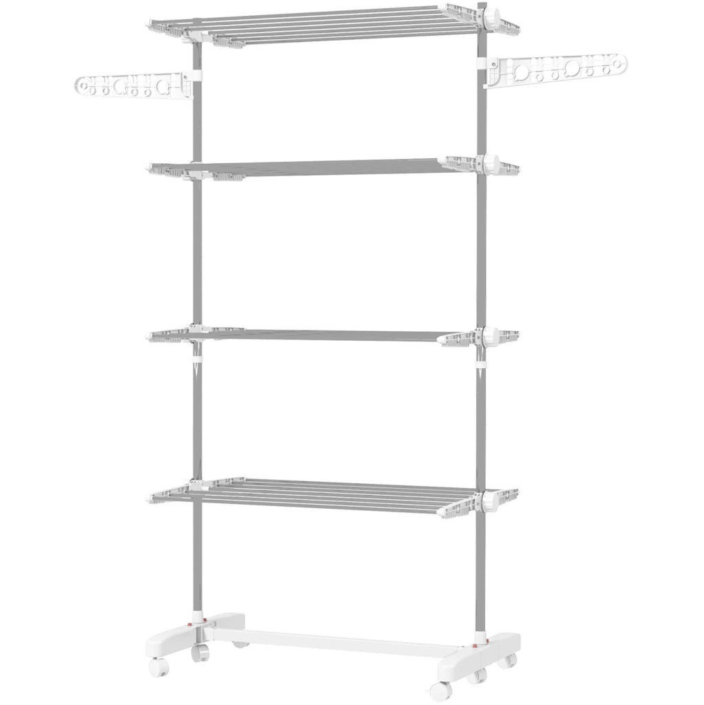 Stendibiancheria pieghevole con ruote, 3 livelli, bianco