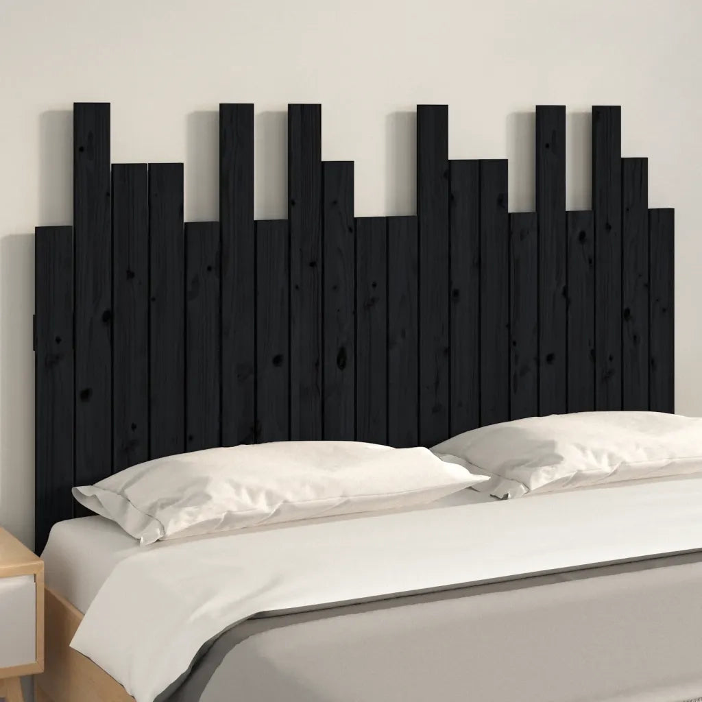 Testiera | Testata da Parete Nera 127,5x3x80 cm in Legno Massello di Pino