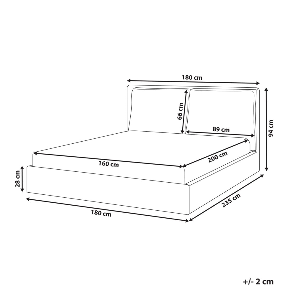 Letto matrimoniale velluto bianco sporco 160 x 200 cm testata imbottita