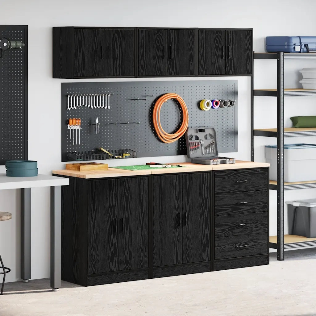 Armadi da Garage 6 pz Neri in Legno Multistrato 3328342