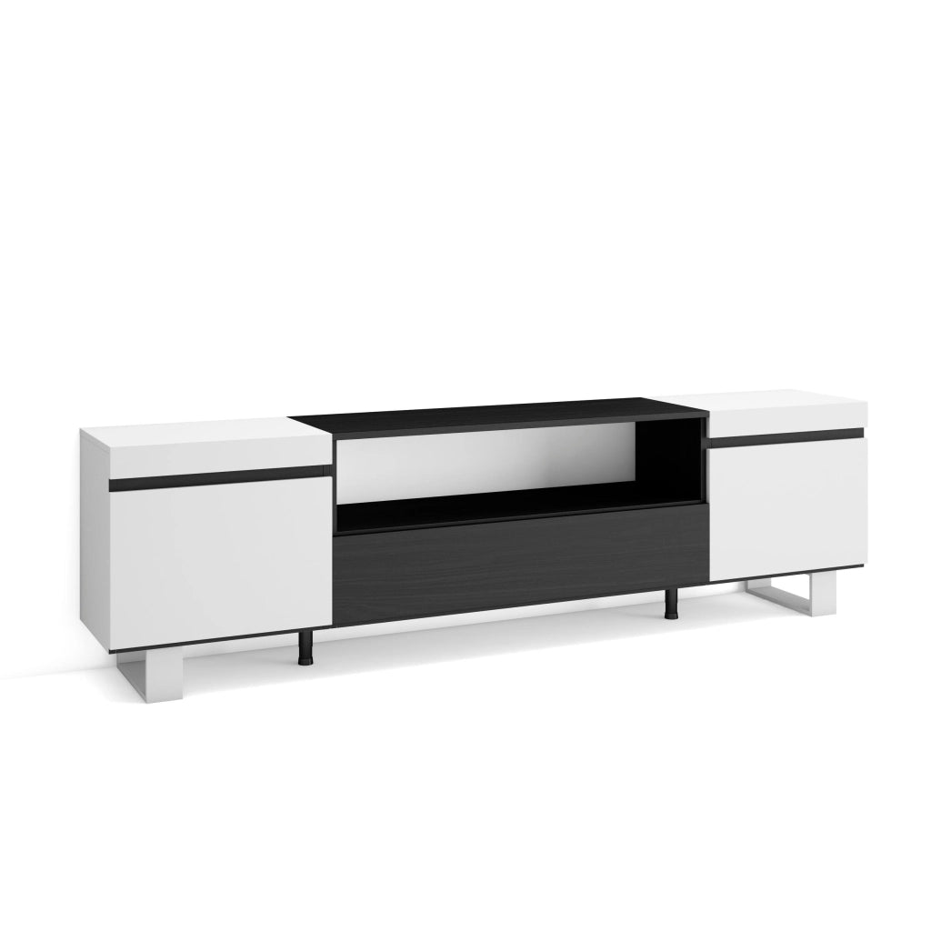 Mobile TV, 200x35x57cm, soggiorno, Per TV fino a 80", Design industriale, Bianco e nero RF2167