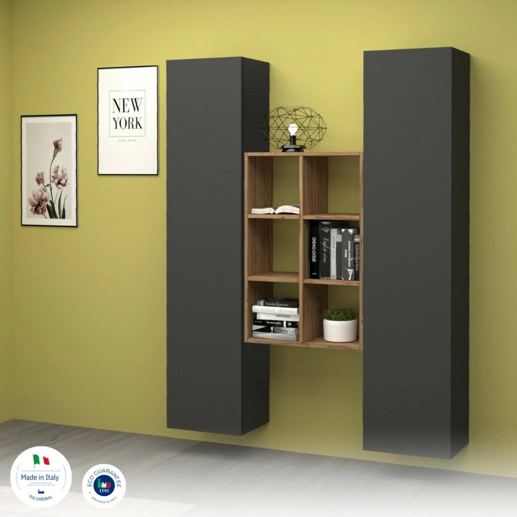 Madia Danila, Credenza 14 Ripiani Made in Italy, 40x30x180h cm Nero Antracite