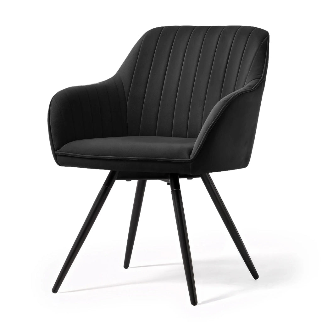 Set di 2 Sedie girevoli in velluto con cuciture TURNO Nero gambe nere