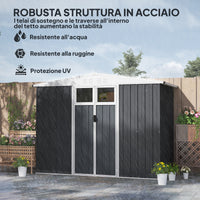Capanno da Giardino Porta Attrezzi 246x117x180 cm in Acciaio Zincato Grigio Scuro