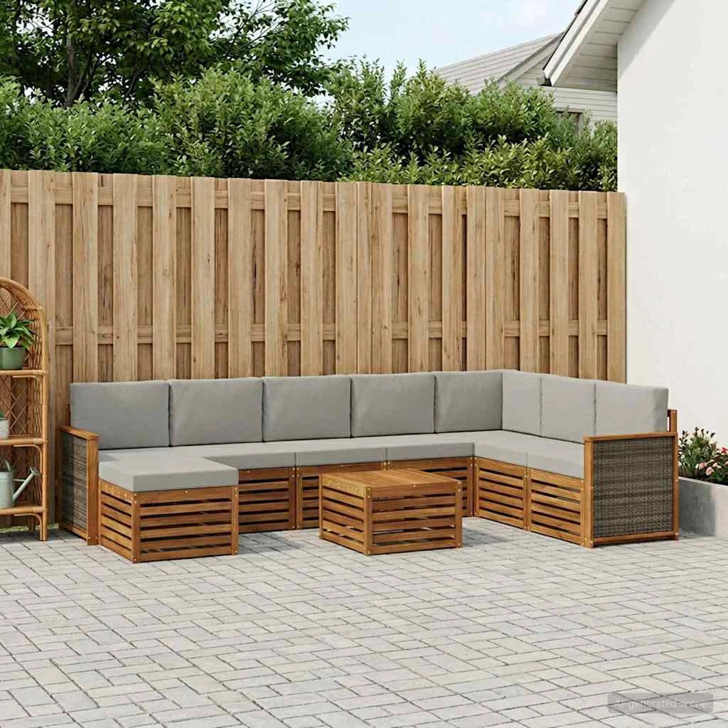 Set di divani da esterno 7 pz Naturale e Grigio Chiaro 3384737