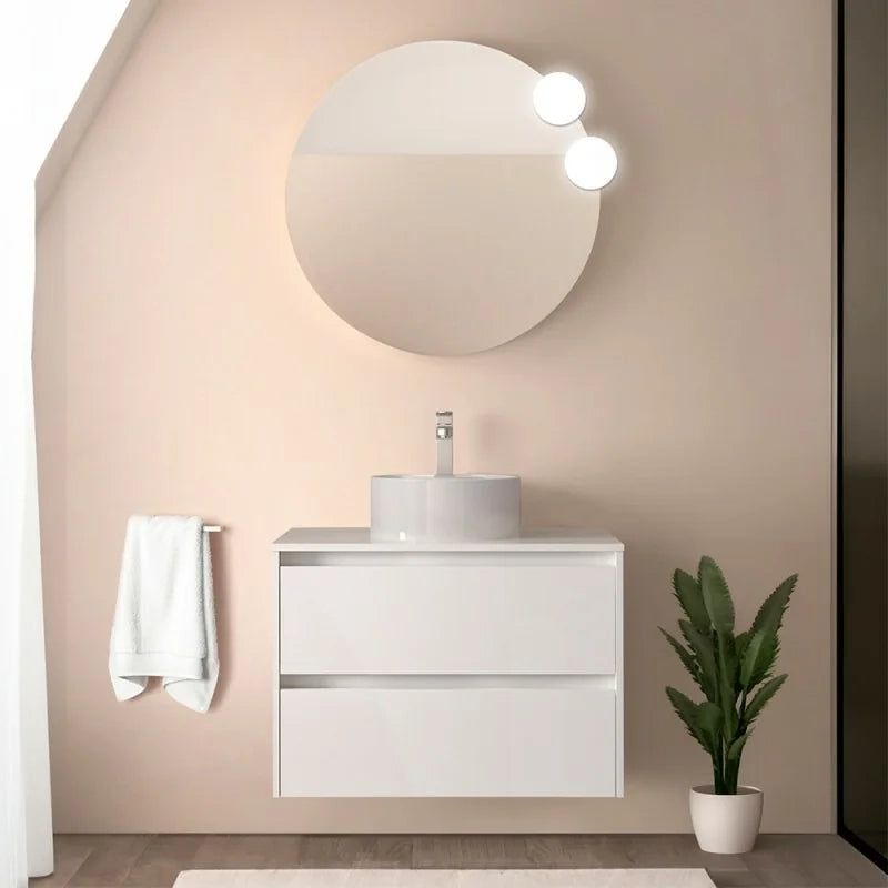 Mobile bagno sospeso 80 cm bianco lucido con top per lavabo da appoggio Gaya