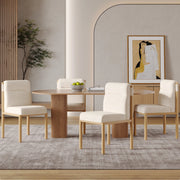 Sedie da pranzo set 4 pezzi con seduta imbottita e schienale in sherpa, metallo beige, design minimalista scandinavo
