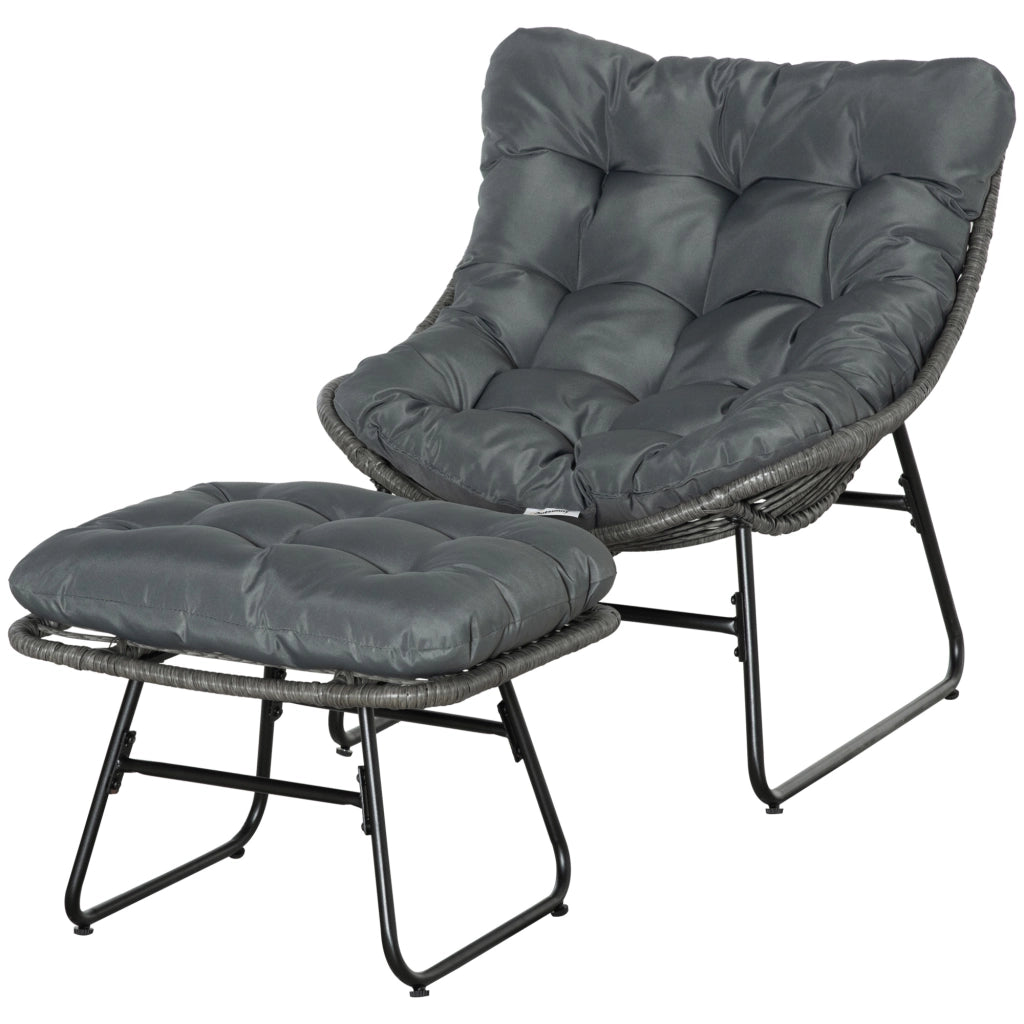 Poltrona da giardino in rattan con poggiapiedi e cuscini ¨C zephmum ¨C grigio