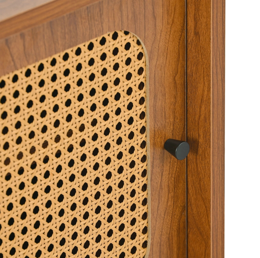 Set madia in rattan con scarpiera, finitura noce