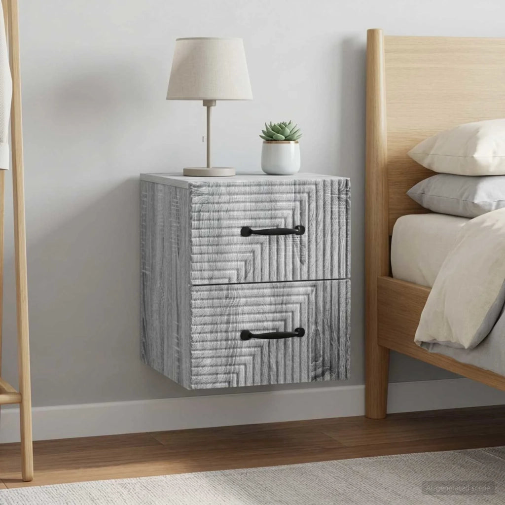 Mobiletto da notte a muro 2 pcs Grigio Sonoma 34,5 x 33 x 40 cm 898648