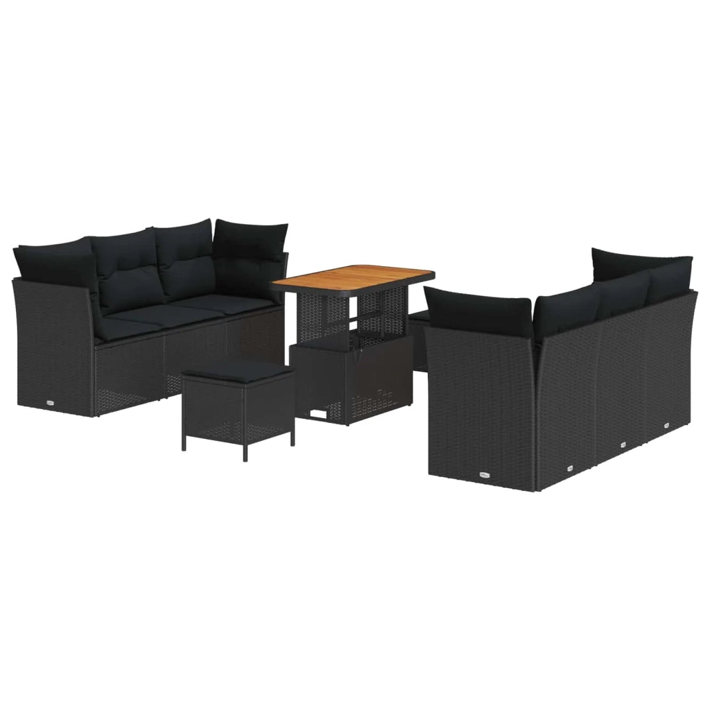 Set Divano da Giardino con cuscino 9 pcs Nero polyrattan 3363389