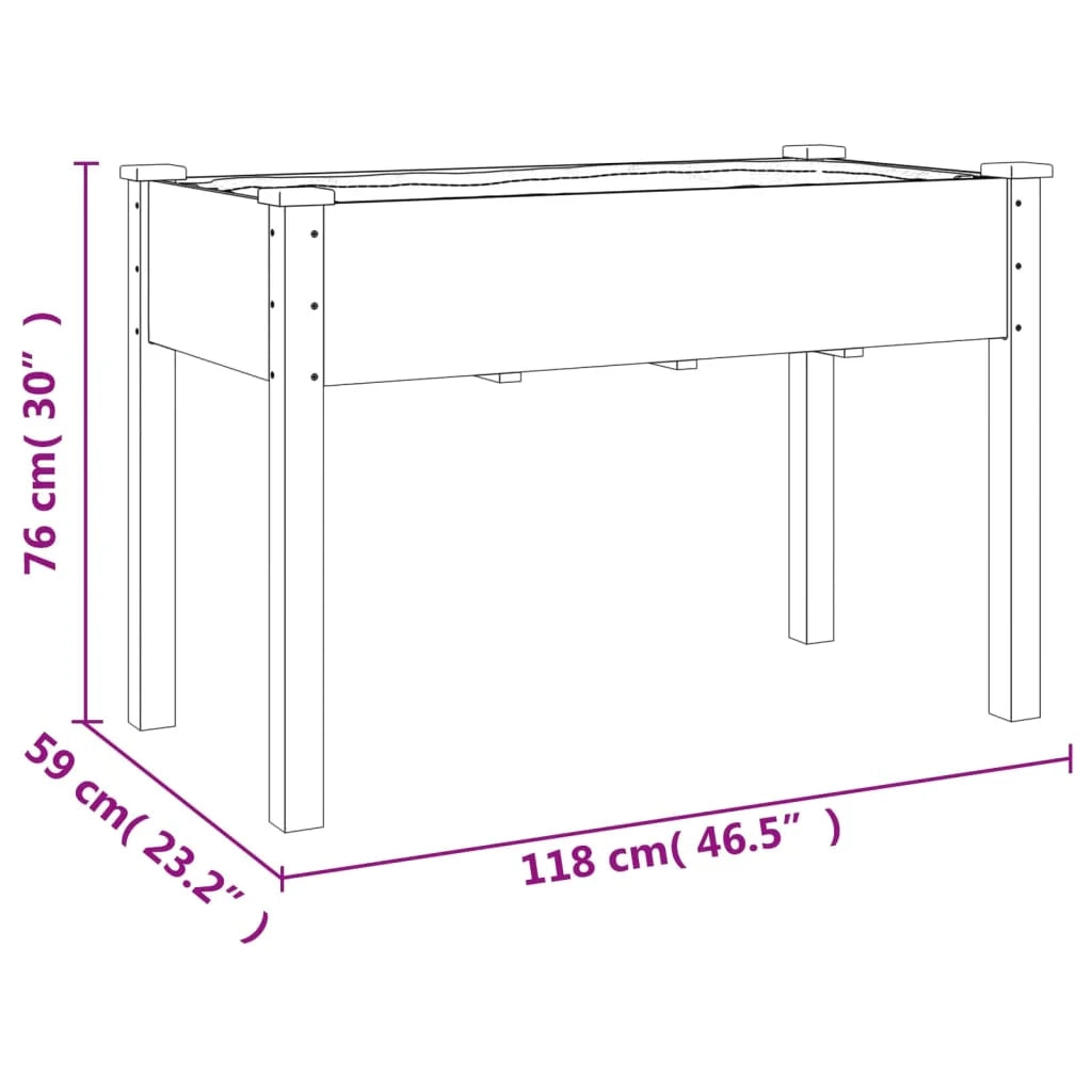 Fioriera aiuola rialzata vassoio piante fiori terrazza giardino con rivestimento 118 x 59 x 76 cm legno massello di abete marrone 02_0038120