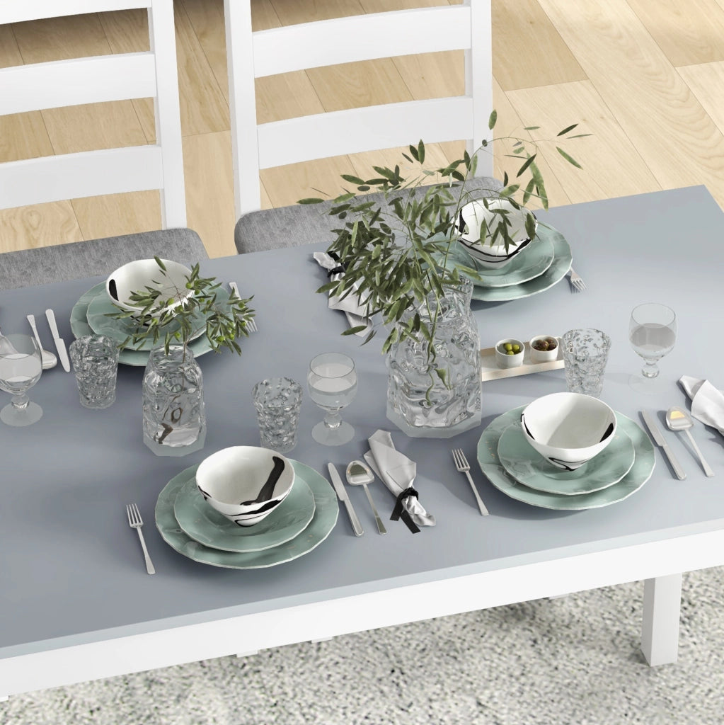 Set da pranzo 4 pezzi in pino con panca e 2 sedie grigio