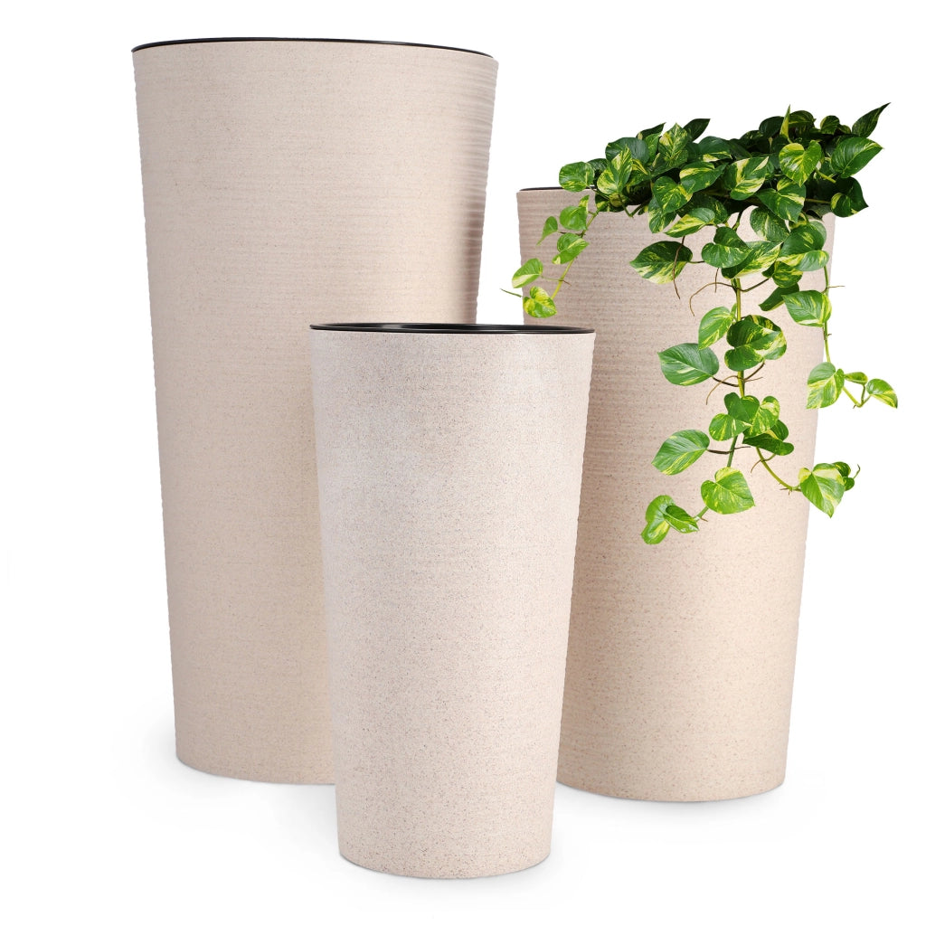 Set di 3 vasi da fiori KADAX, vasi da giardino + inserti, alti e grandi, beige, 37+47+57 cm