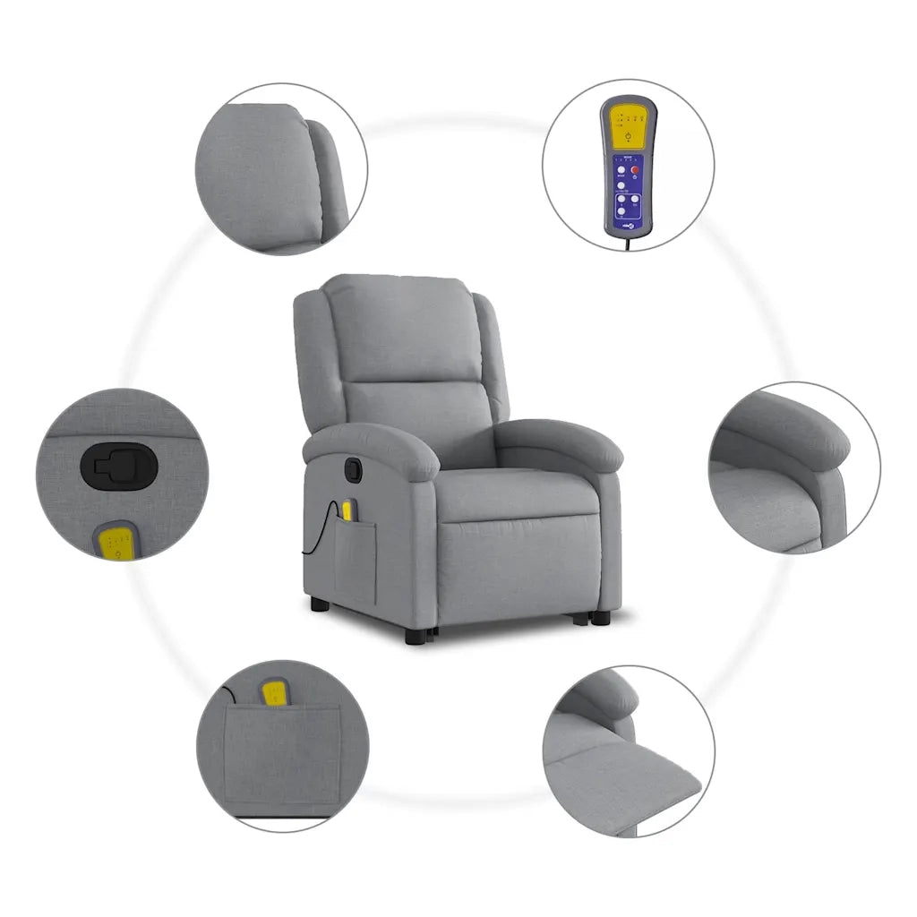 Poltrona Alzapersona Massaggi Reclinabile Grigio Chiaro Tessuto 3204176