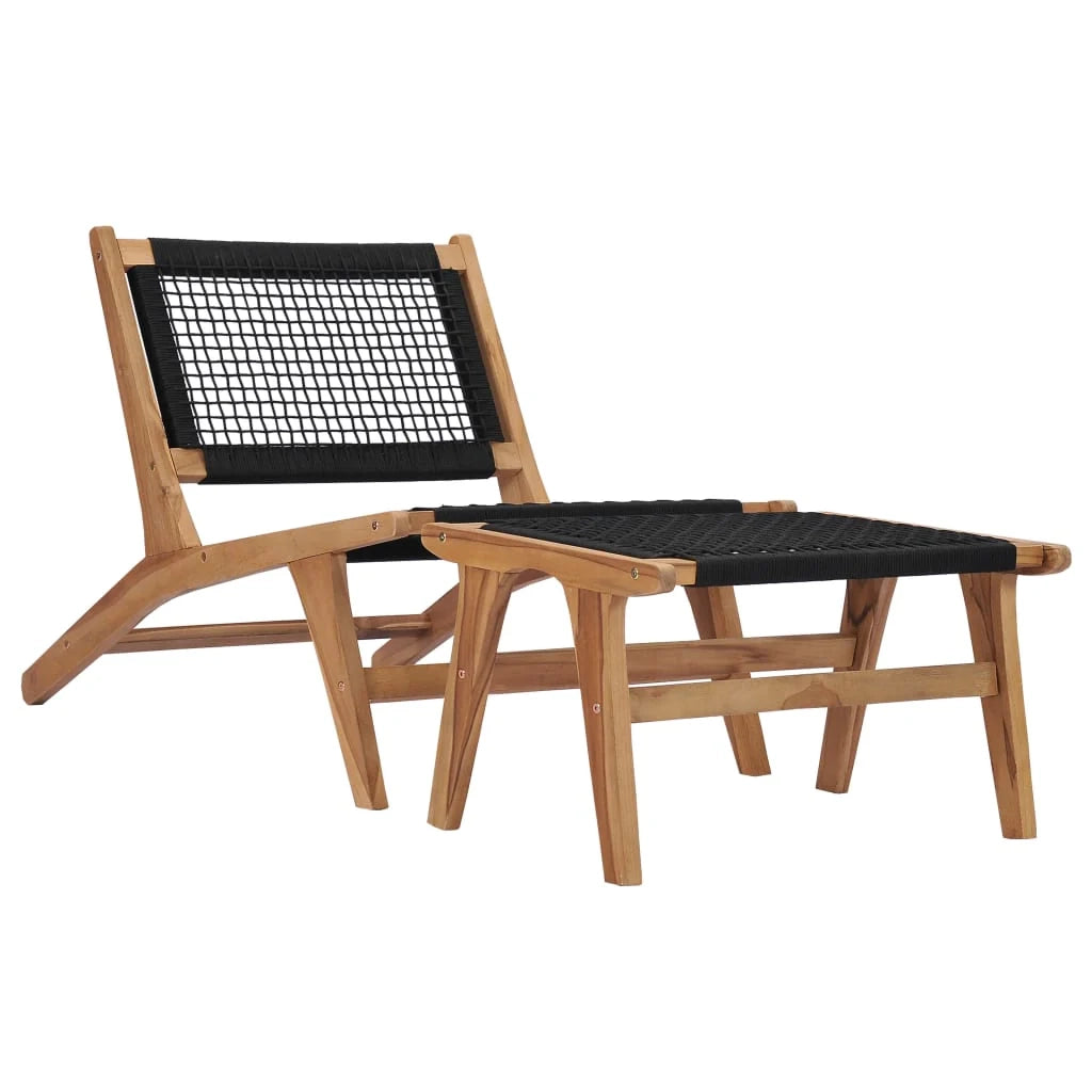 Lettino prendisole sedia a sdraio lettino prendisole letto da giardino mobili da esterno per patio con poggiapiedi legno massello di teak e corda 02_0012571