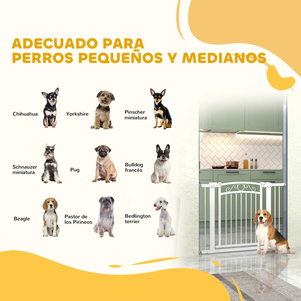 Porta per Cani Regolabile 76-104 cm con Estensioni ¨C Zephmum ¨C Bianco