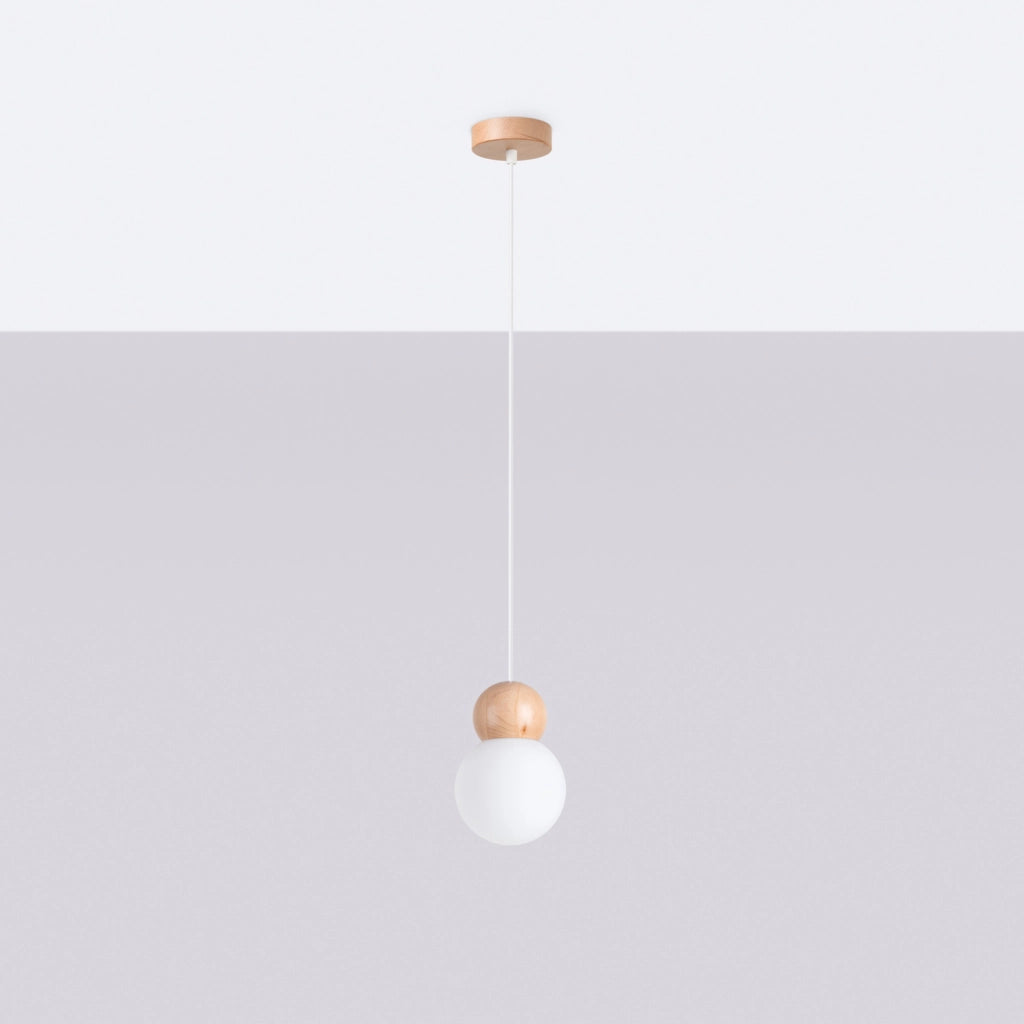 Lampada sospensione Kalevi vetro bianco legno G9 Pure Lume