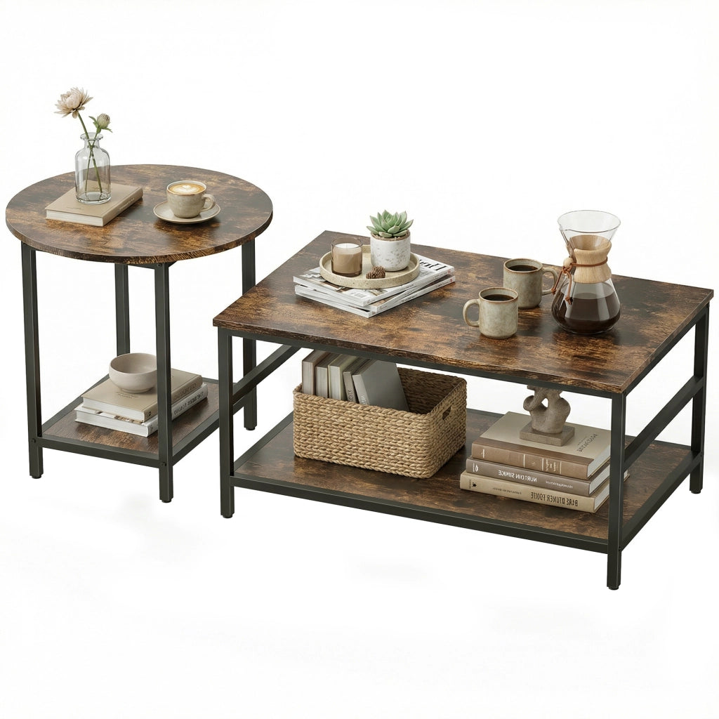 Tavolino da salotto ¨C zephmum ¨C Rustico, Marrone, 2 Pezzi