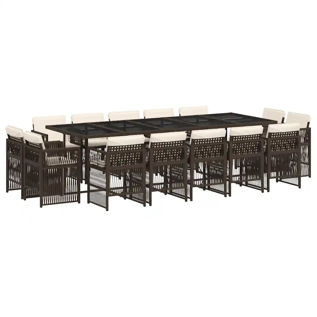 Set da Pranzo da Giardino 15 pz con Cuscini Marrone Polyrattan 3211053