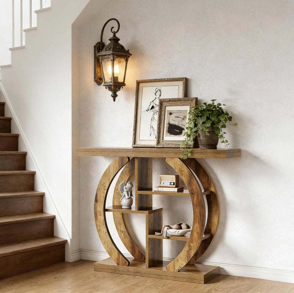 Tavolo consolle rustico marrone con 4 ripiani, 108 cm