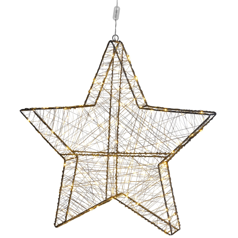 Decorazione da Esterno Natalizia a Forma di Stella in Metallo Nero con Luci LED 80 cm