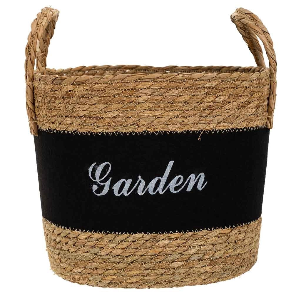 Cesto in fibra naturale e cotone nero d31,5x25,5/33h
