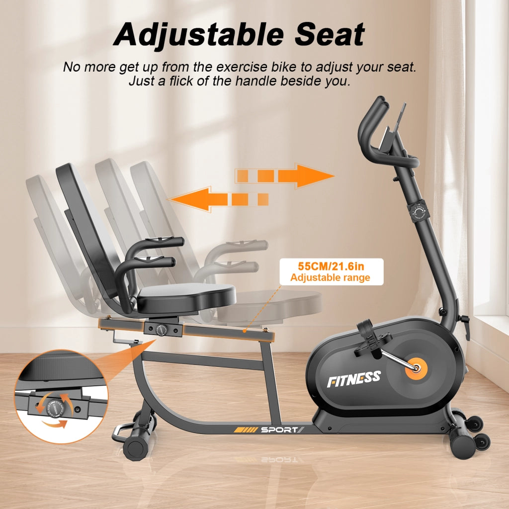 Cyclette Orizzontale Magnetico con Sella Regolabile, Cyclette Da Casa, Cyclette Da Seduta con Sensori di Pulsazione, silenzioso