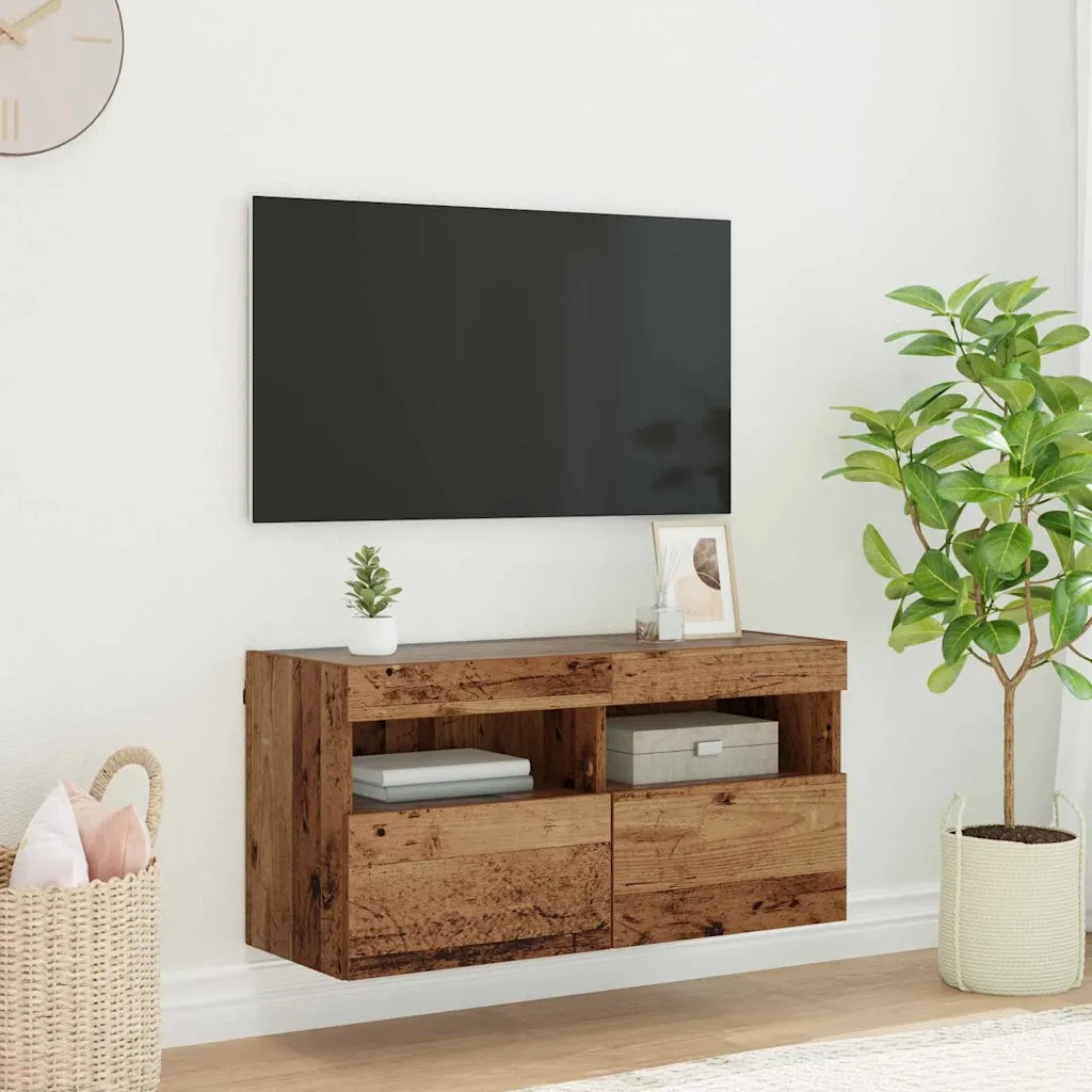 Mobile TV da Parete | Armadietto TV | Mobile Porta TV con LED Legno vecchio 80 x 30 x 40 cm