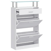 Scarpiera con Cassetto e Mensola-Scaffale per scarpe Vetro Sopra in Legno Bianco