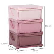 Mobile contenitore ULEVR rosa a 3 livelli con cassetti estraibili, 37x37x56,5 cm
