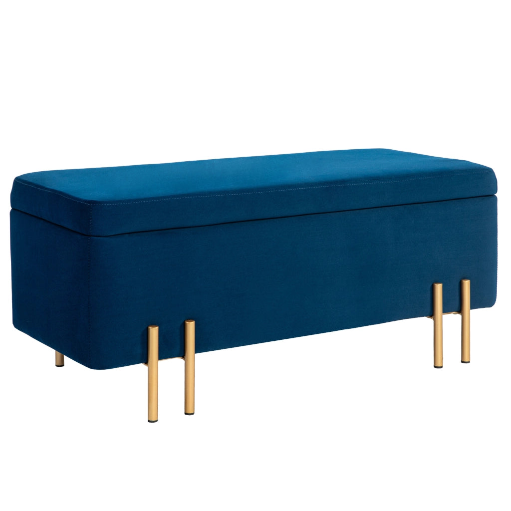 Panca contenitore blu 100 x 40 x 42 cm con struttura in legno e metallo