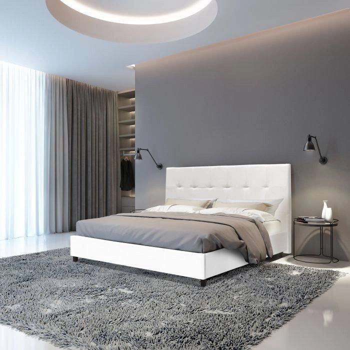 Letto matrimoniale 0, Struttura per letto in legno ed ecopelle, Made in Italy, adatto per materasso 160x190 Cm, Bianco