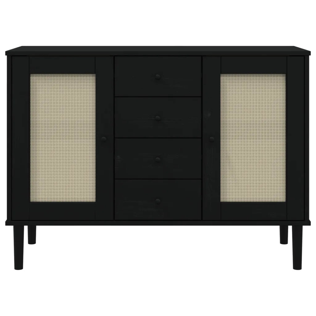 Credenza SENJA Aspetto Rattan Nero 112x40x80 cm Massello Pino 358027