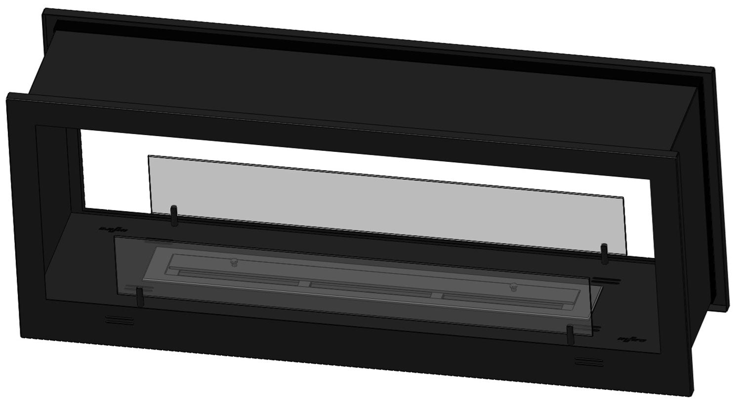 Camino a Bioetanolo da Incasso 120x50 cm Bifacciale 2 Side 1200 Nero con Vetro