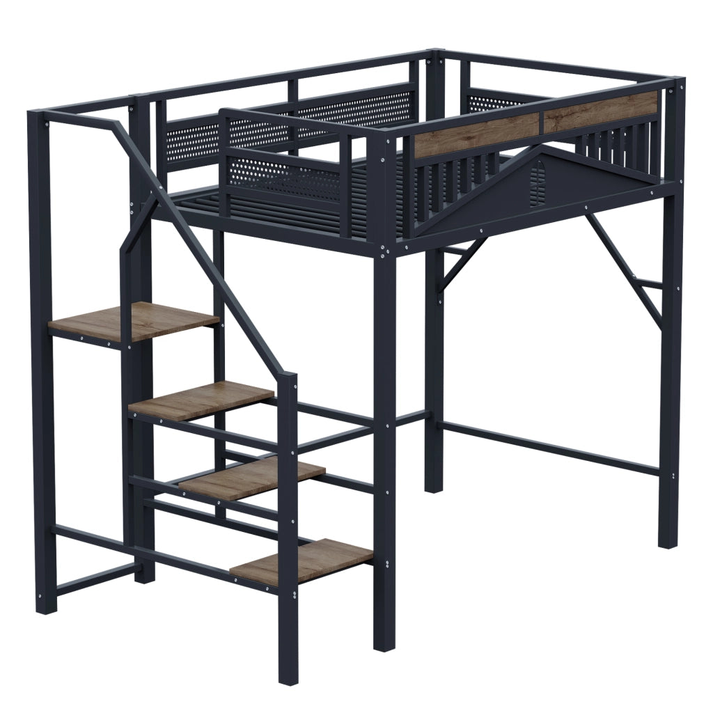 Letto a castello metallo e legno nero con funzione contenitore 140x200 cm