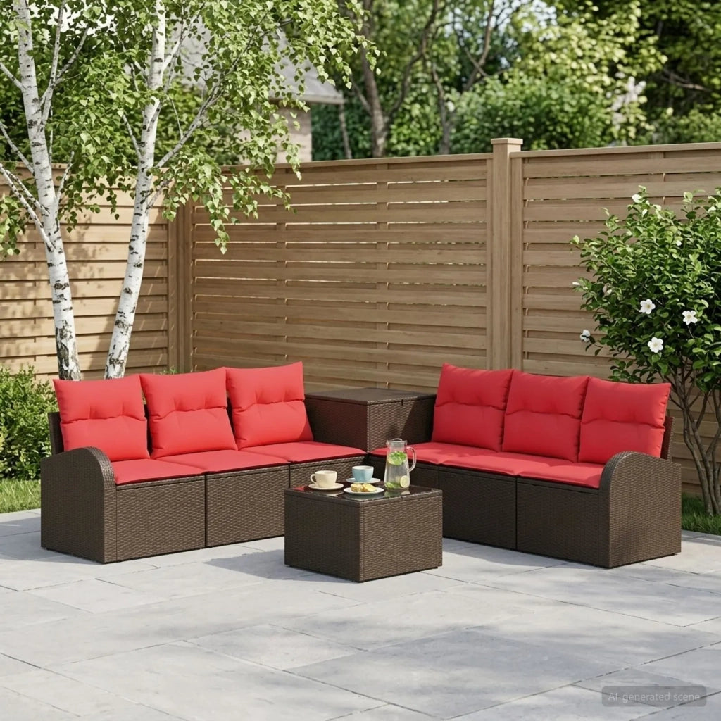 Set di divani 8 pz Marrone e Rosso Rattan sintetico e Acciaio 3448111