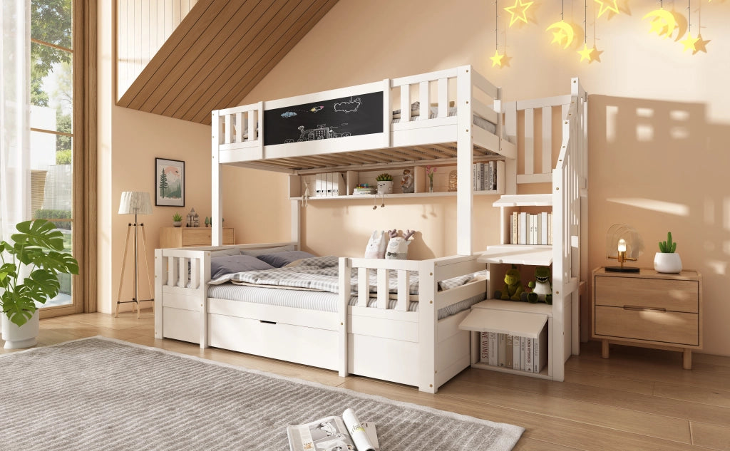 LETTO A CASTELLO PER BAMBINI 90x200 e 140x200 cm Legno Bianco con lavagna