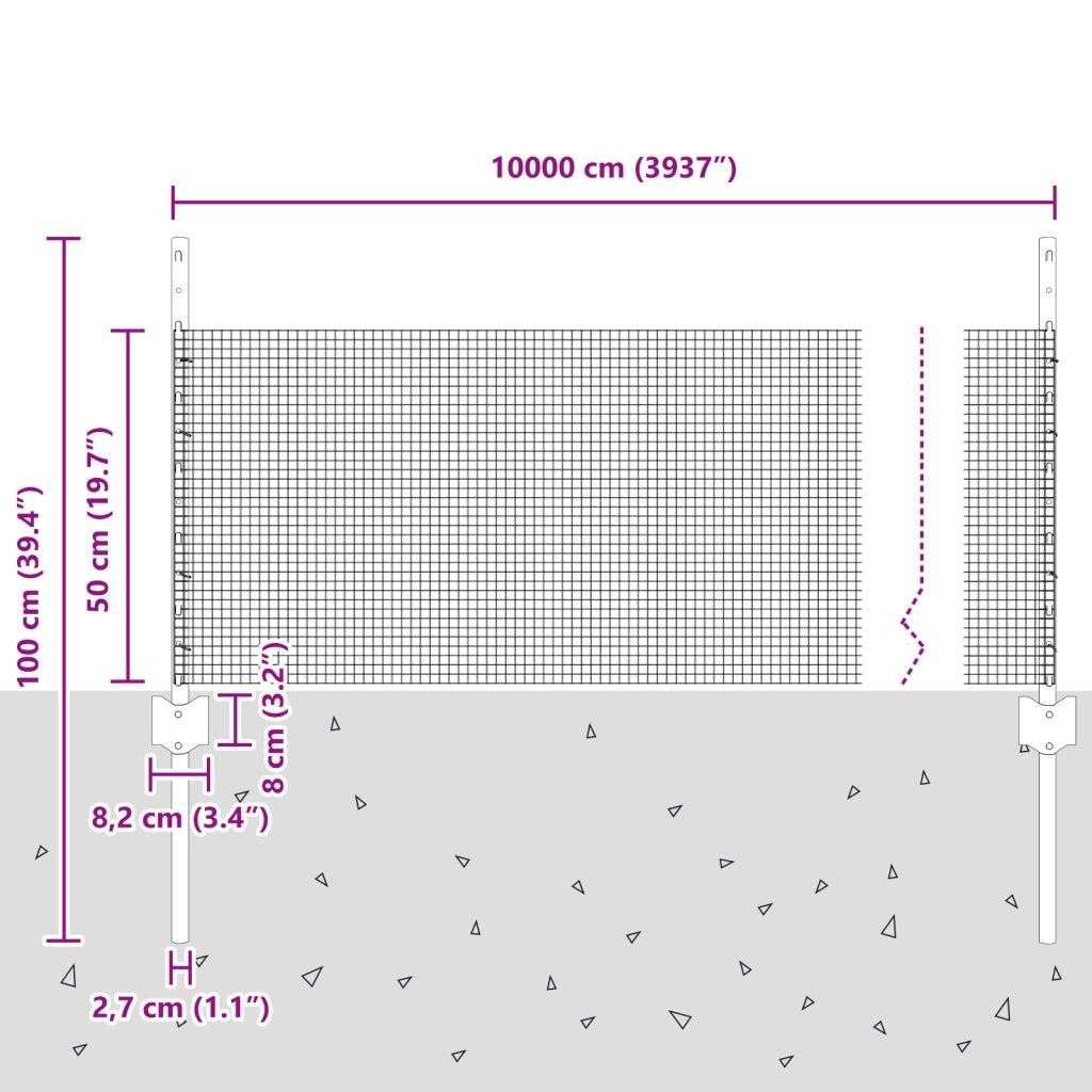 Recinzione Saldata con 44 Pali U Verde 0.5x100 m Acciaio