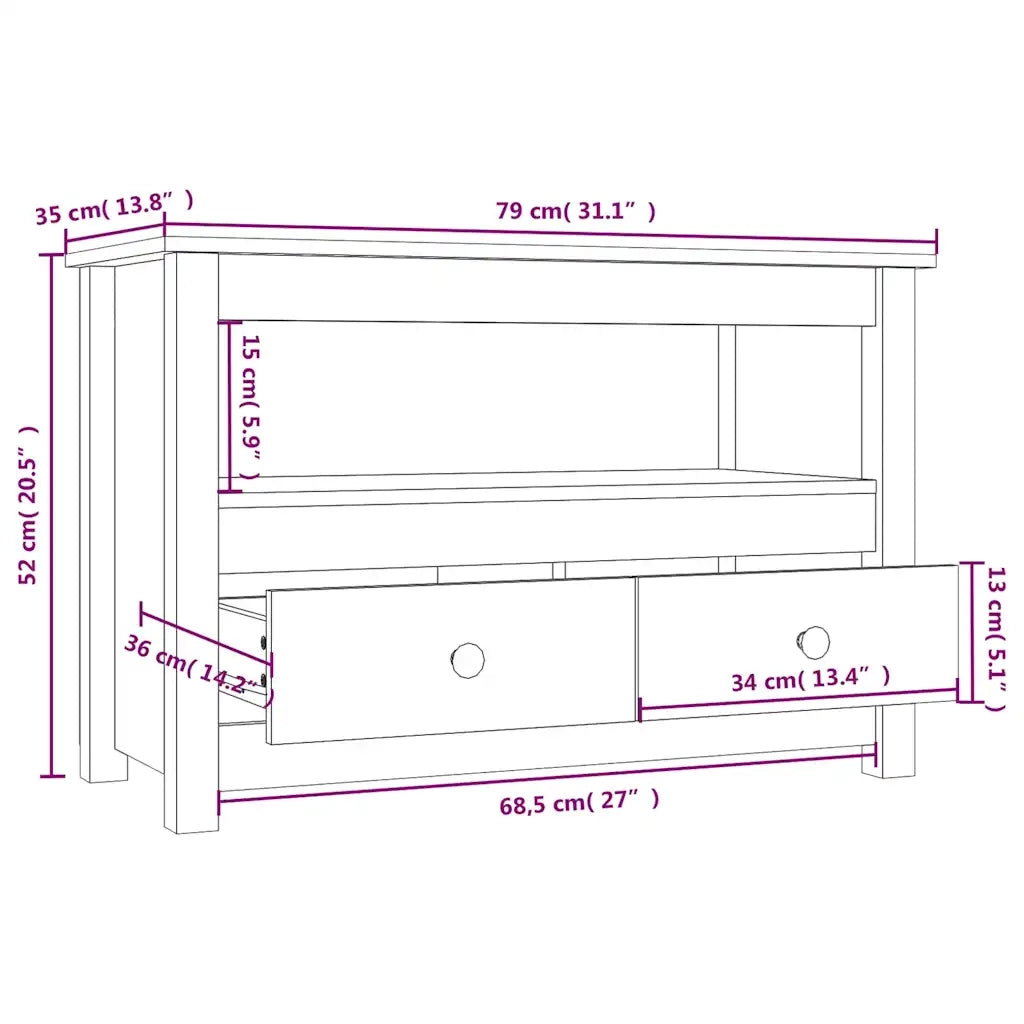 Mobile TV | Armadietto TV | Mobile Porta TV Nero 79x35x52 cm in Legno Massello di Pino