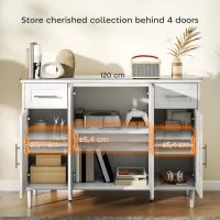 Credenza Buffet Elegante con 2 Cassetti e 3 Armadietti con Ripiani Regolabili, in Legno, 120x38x86 cm, Bianco