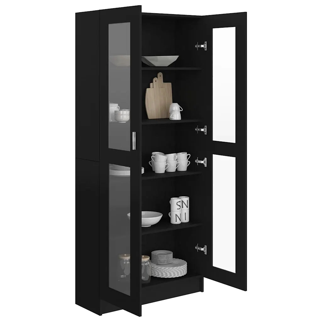 Armadietto con Vetrina Nero 82,5x30,5x185cm Legno Multistrato 802769
